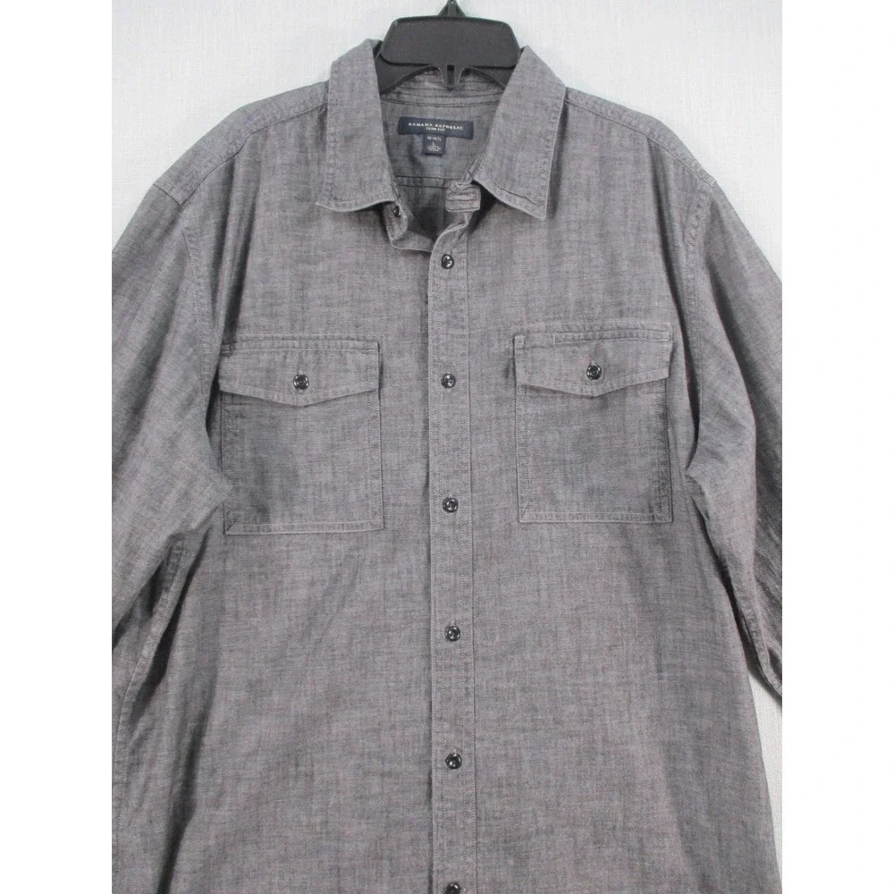 Banana Republic Mens Slim Fit Button Down Shirt Large Gray Cotton Long Sleeve